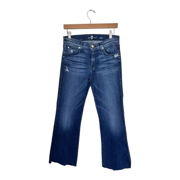 7 For All Mankind | Dojo Women’s Medium Wash Mid Rise Raw Hem Jeans 29 - Picture 1 of 8
